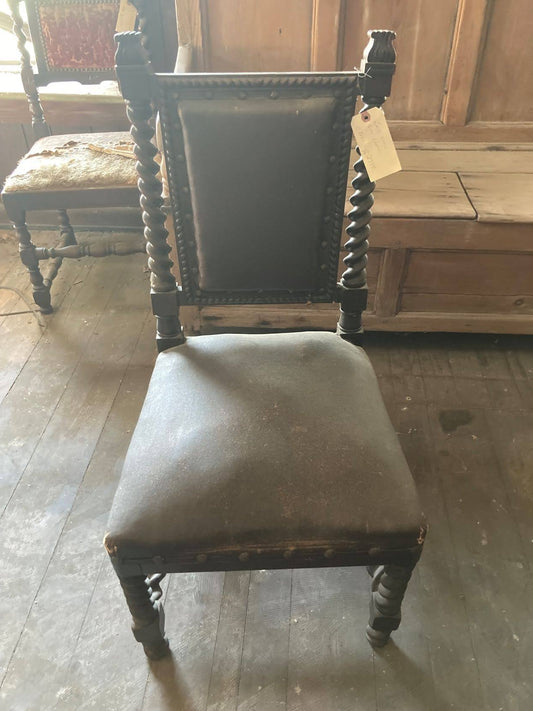 English Oak Side Chair With Leather Cushion