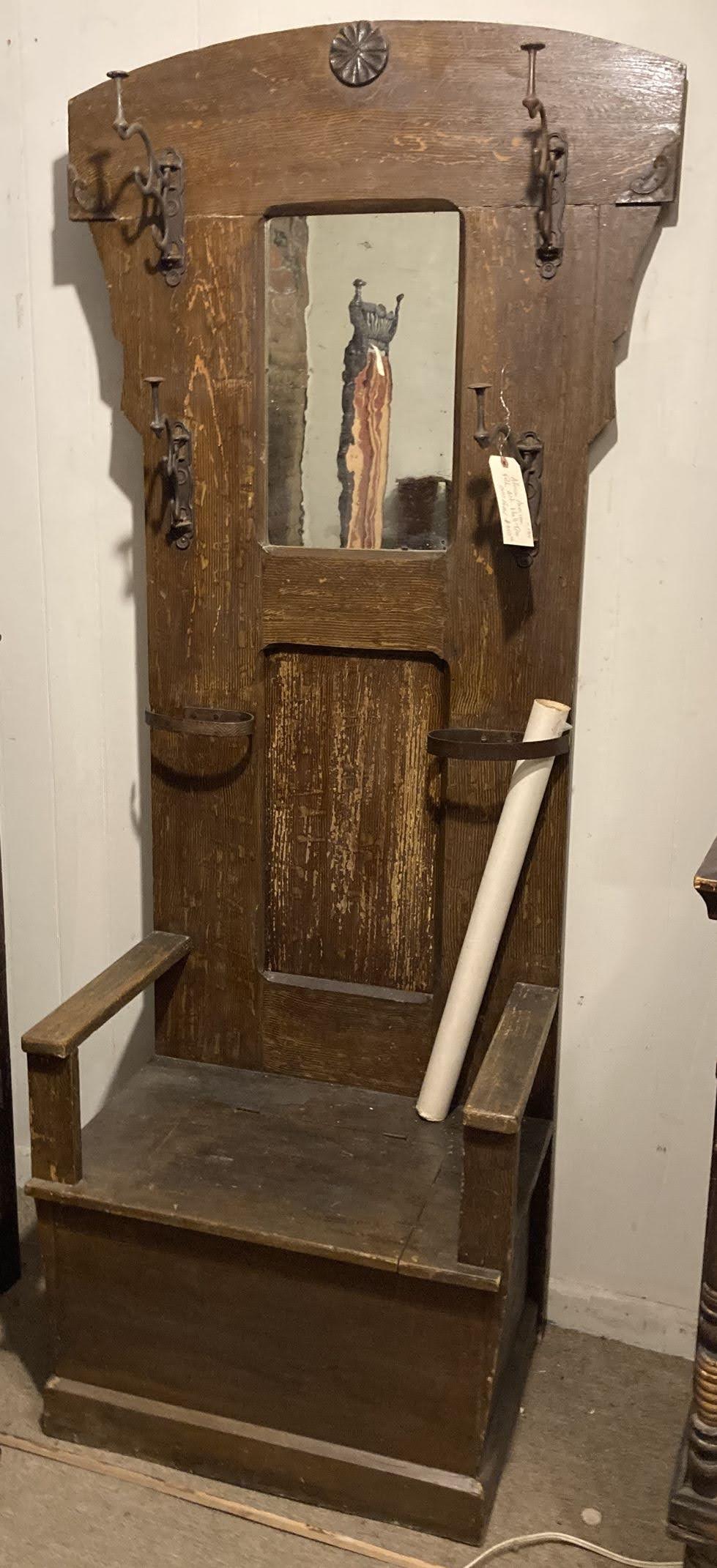African American Folk Art Hall Tree with Painted Grain
