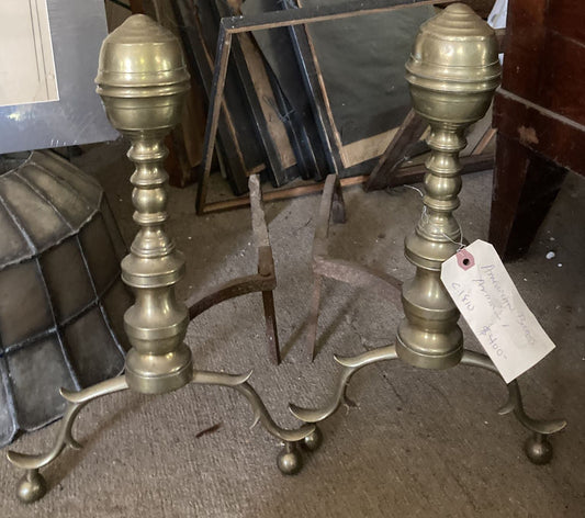 Pair of American Brass Andirons